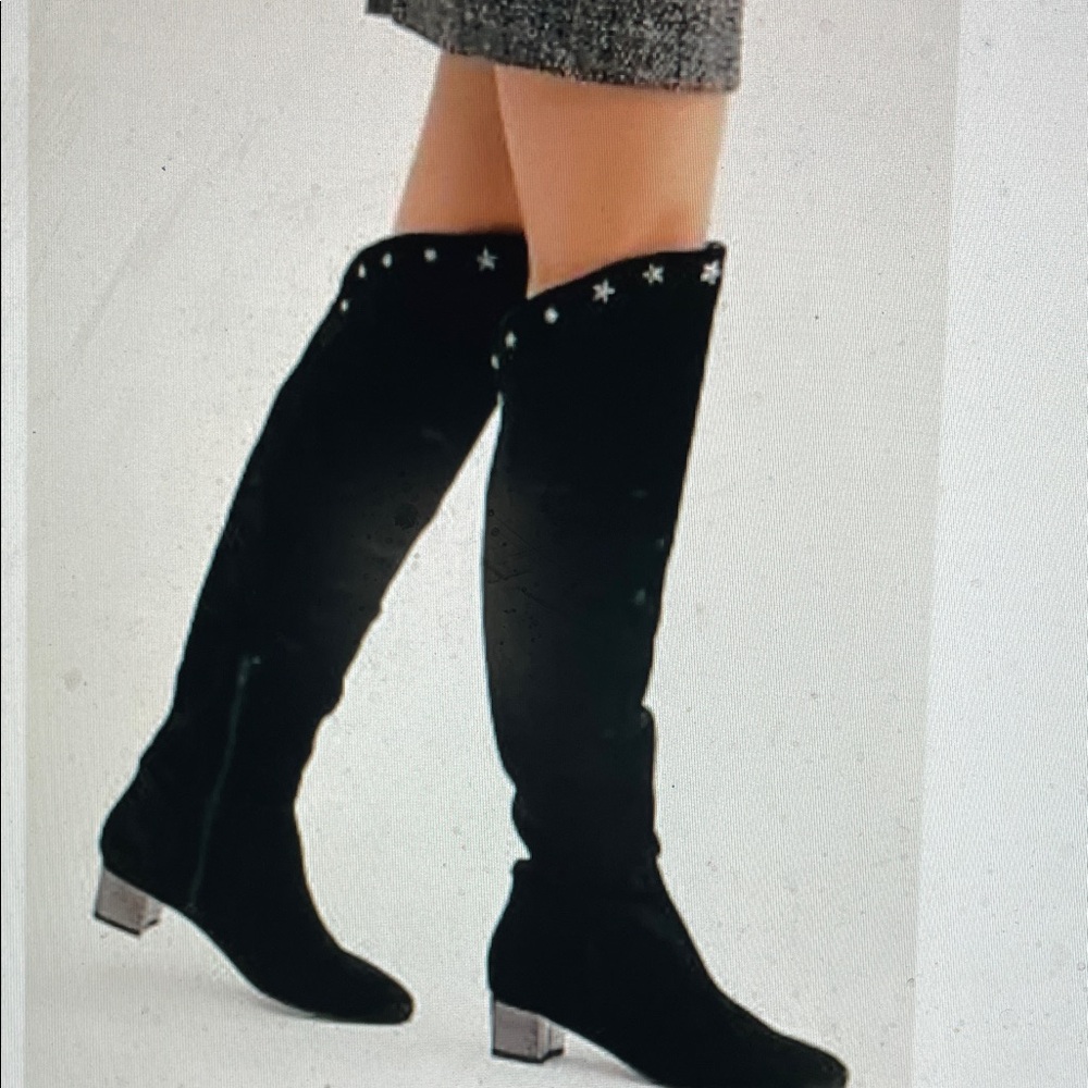 Free people Black suede Knee-High Boots with Silver star Accents/ new